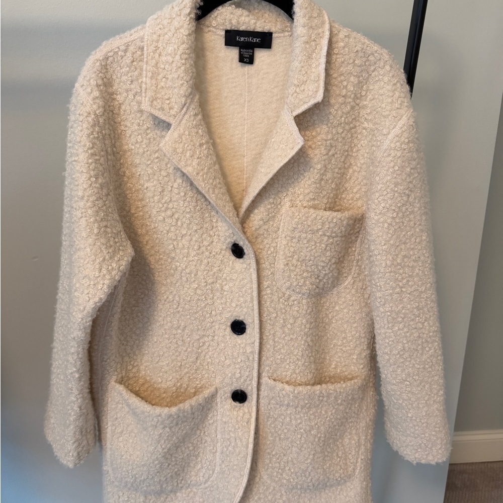 Karen Kane Off-White Teddy Jacket with Dark Buttons